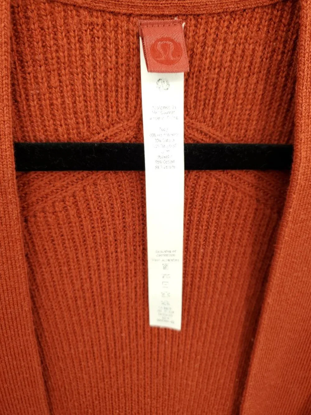 Lululemon Merino Wool-Blend Ribbed Long Wrap Sweater Sz 10 Cayenne Rust Orange